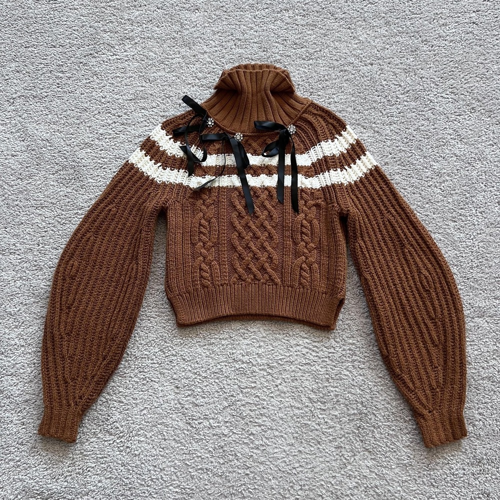 Anthropologie Maeve Turtleneck Balloon Sleeve Bow Sweater Womens Size XXS